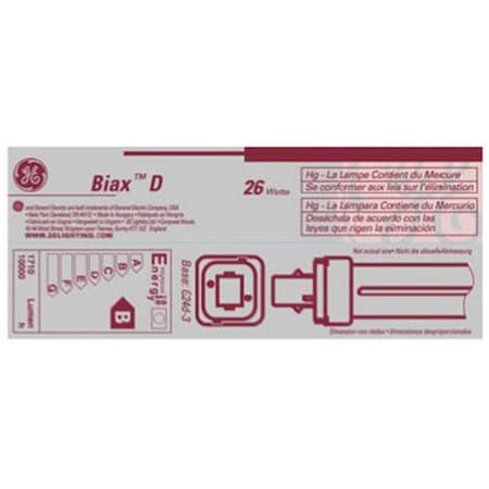 GE Lighting 97606 26W Plug In 2 Pin Double Biax Compact Fluorescent Replacement Bulb